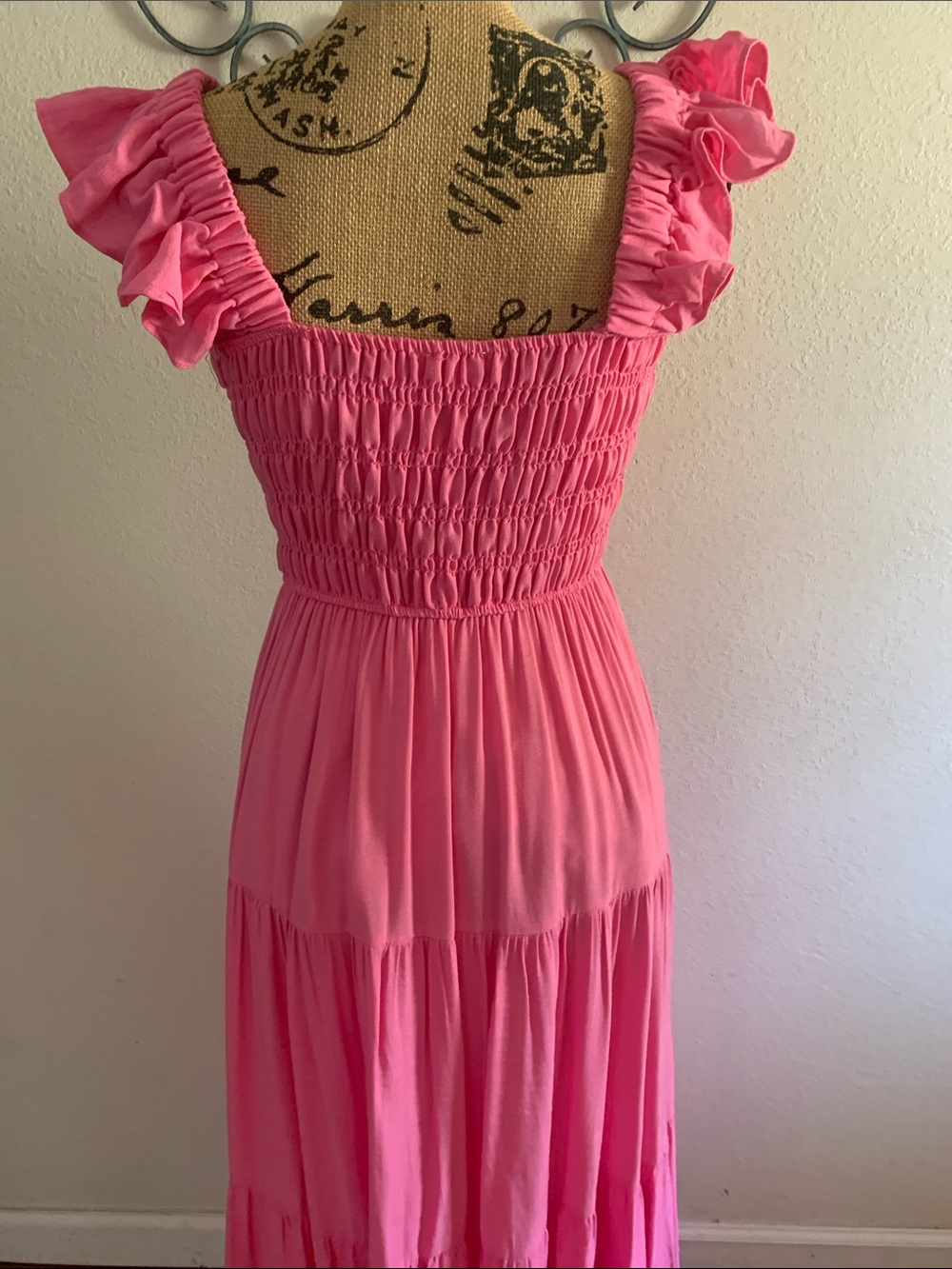 Ruffled Strap Pink Smocked Maxi Dress - Picture 6 of 9